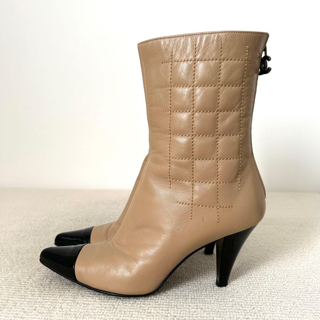 CHANEL シャネル ショートブーツ ココマーク バイカラー 22cm 35