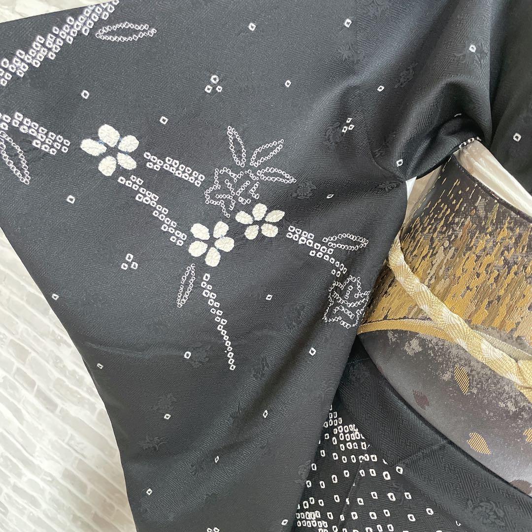 訪問着　フルセット　さくら　絞り　黒地　シックな雰囲気　入学式　卒業式　l2