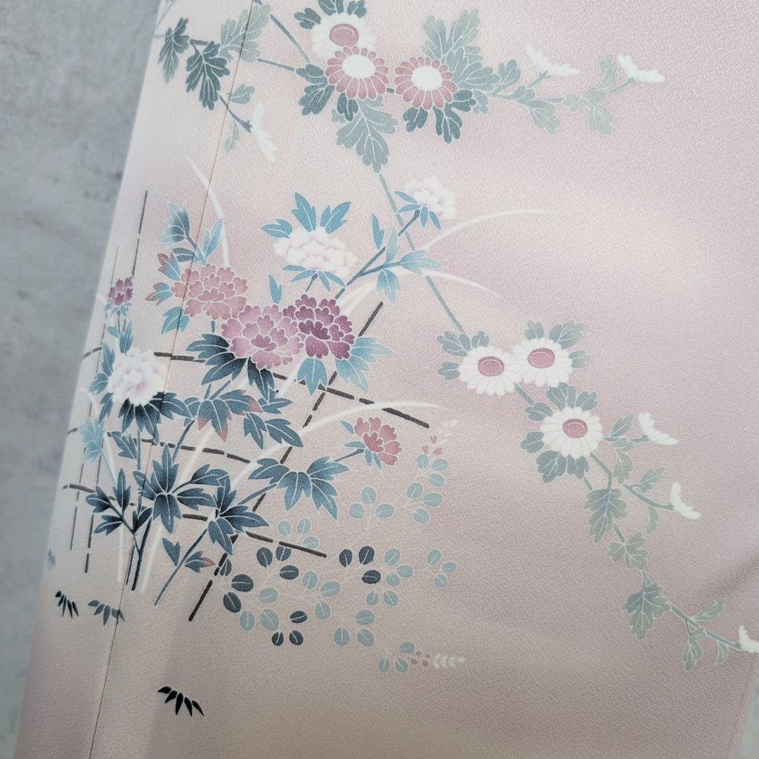 訪問着　フルセット　着物　正絹　薄紫ピンク　友禅　祝い事　優美　花　O9