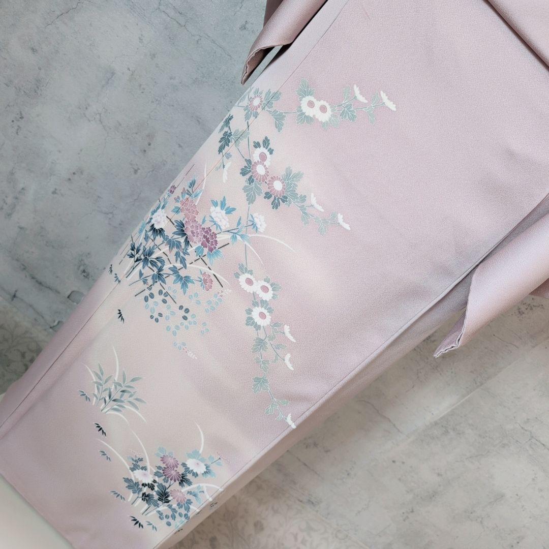 訪問着　フルセット　着物　正絹　薄紫ピンク　友禅　祝い事　優美　花　O9