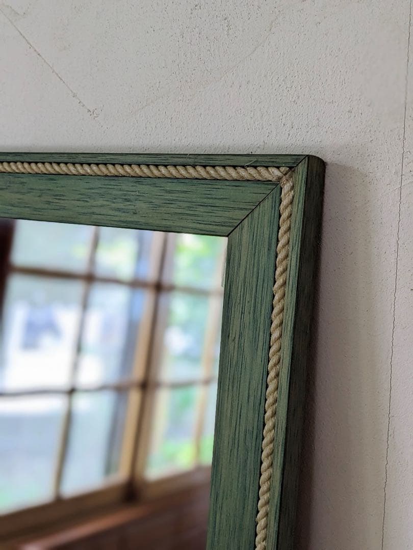 グリーンフレームの姿見　全身鏡　デザインミラー