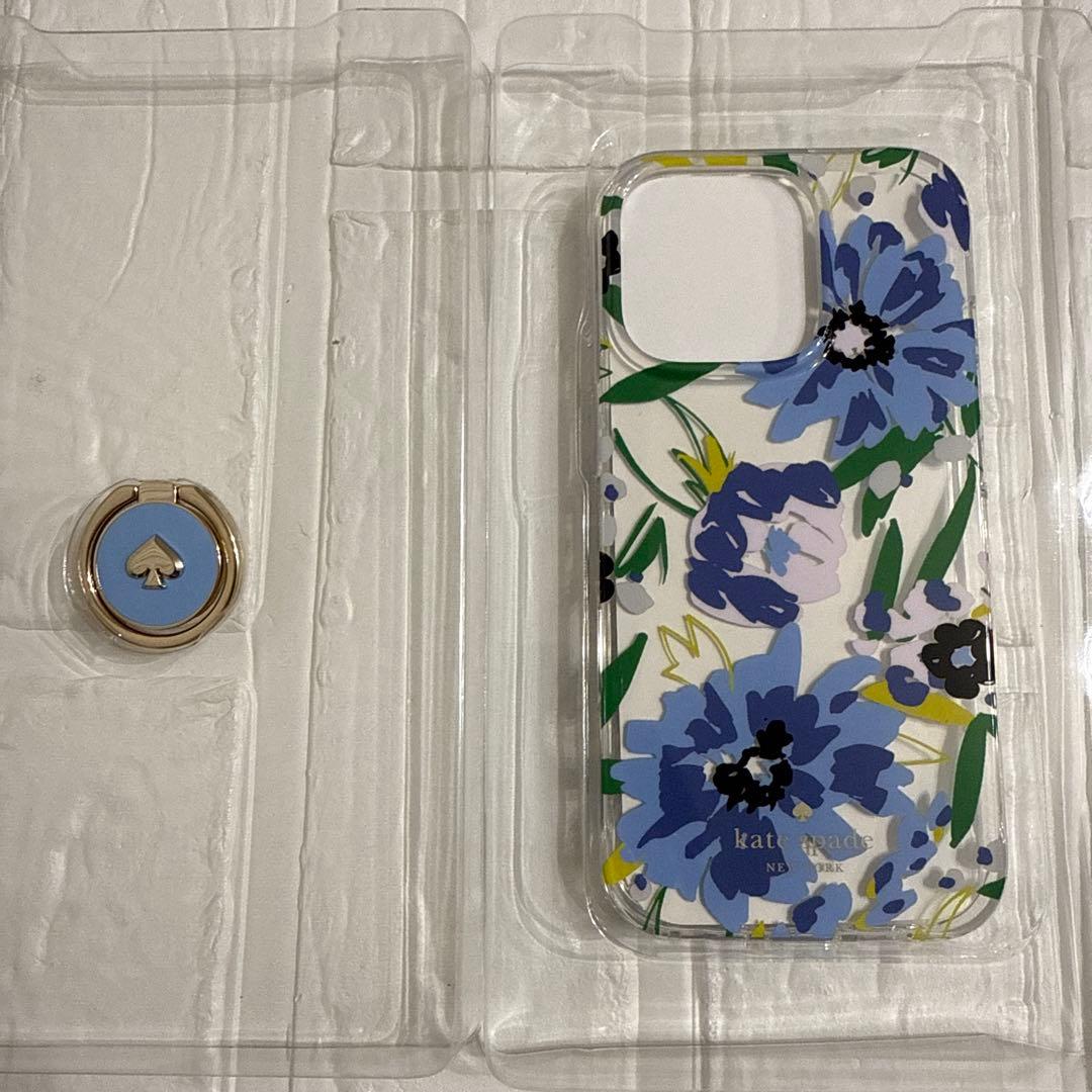 新品kate spade⭐️iPhone16 PRO リング付きスマホケース 青花