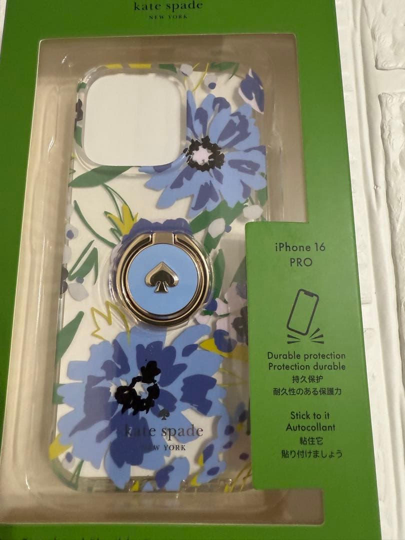 新品kate spade⭐️iPhone16 PRO リング付きスマホケース 青花
