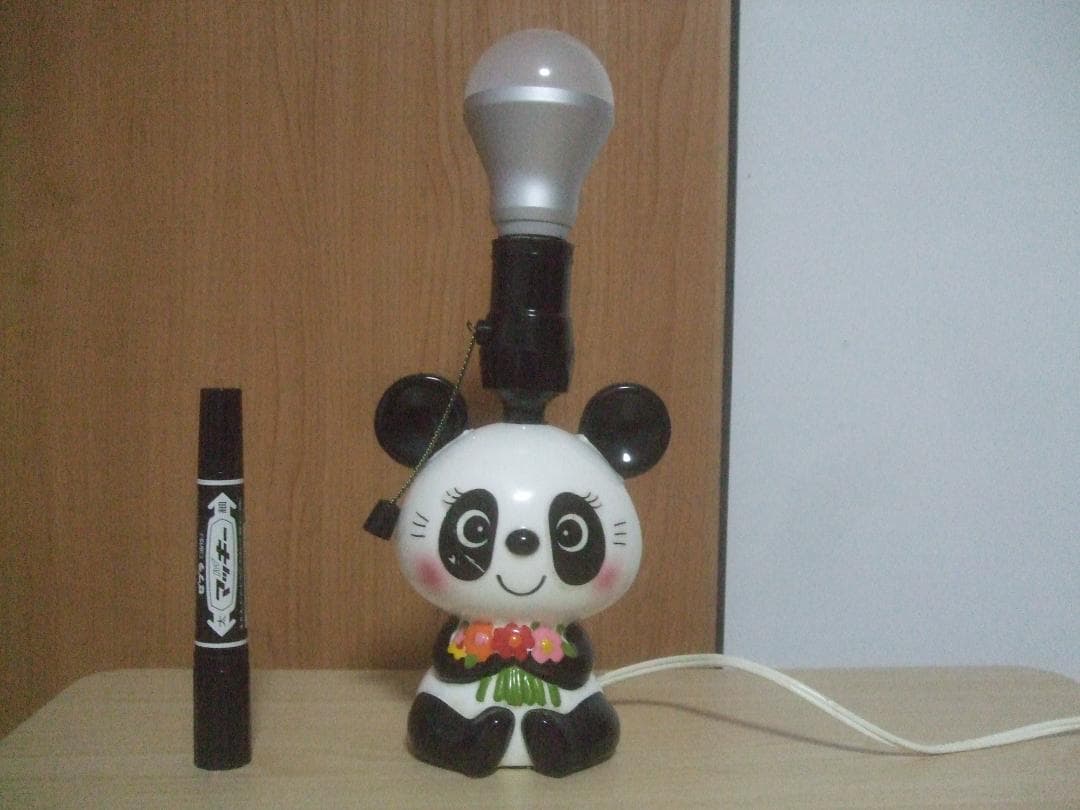 当時物★内藤ルネ★パンダ★シール付き★ 陶器製  電気スタンド