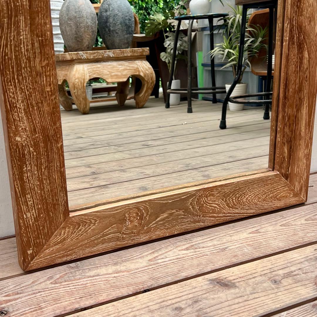 オールドチークの姿見鏡 130cm × 60cm 縦横 全身ミラー 木製フレーム