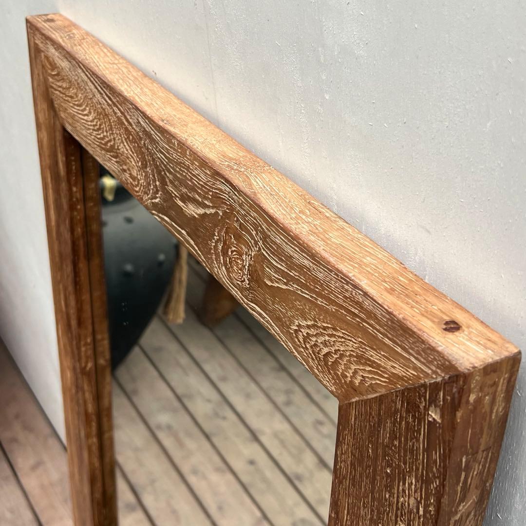 オールドチークの姿見鏡 130cm × 60cm 縦横 全身ミラー 木製フレーム