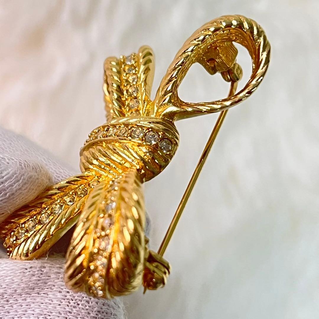 美品✨　DIOR ディオール　リボン　ブローチ　ゴールド