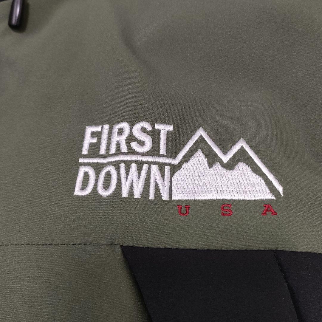 ファーストダウン　別注　パネルショートダウンジャケット　フード　カーキ　Mサイズ