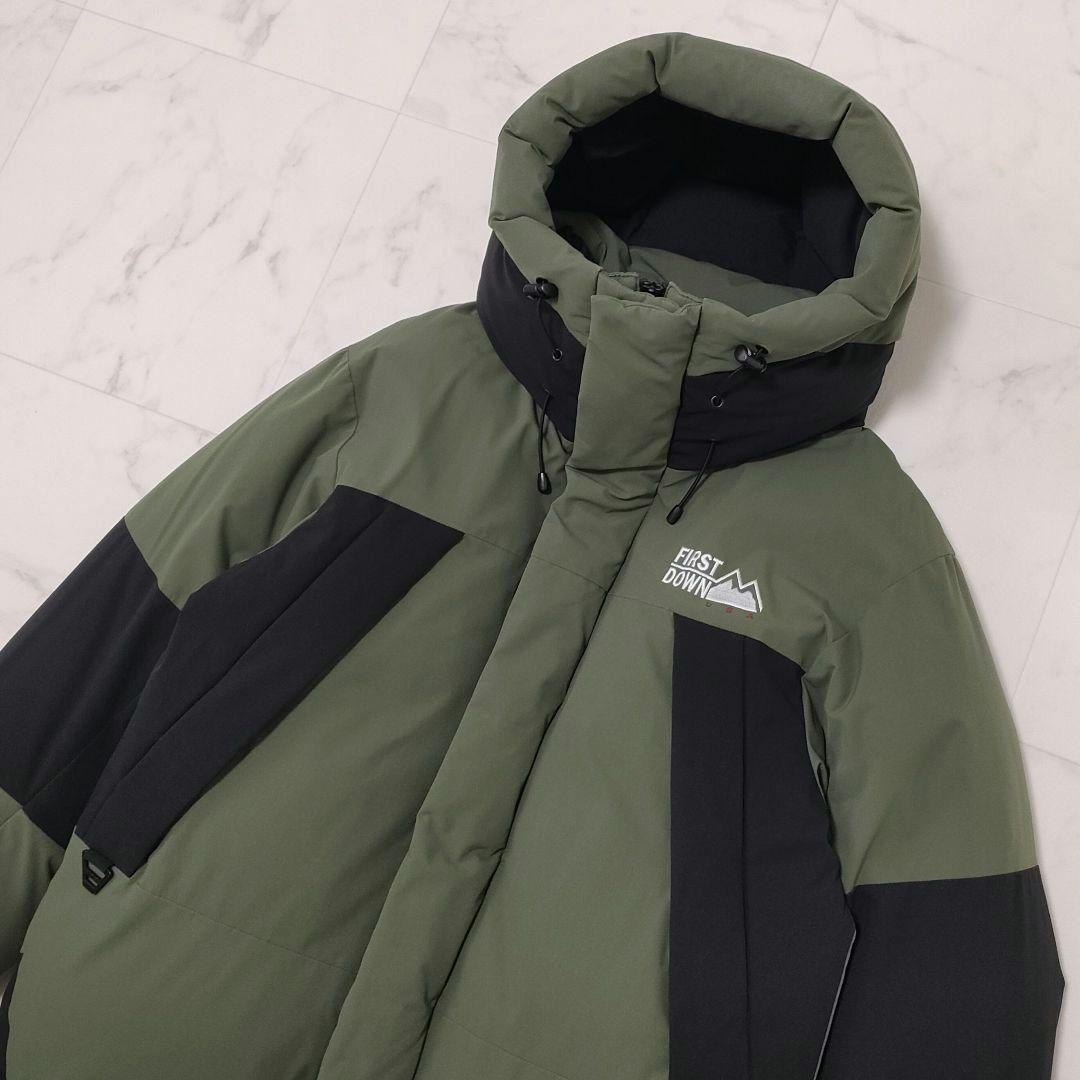 ファーストダウン　別注　パネルショートダウンジャケット　フード　カーキ　Mサイズ