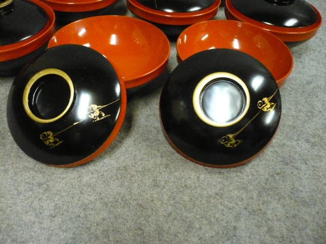 朱塗 沈金 月夜に舟図 吸物椀 10個 [B31538]