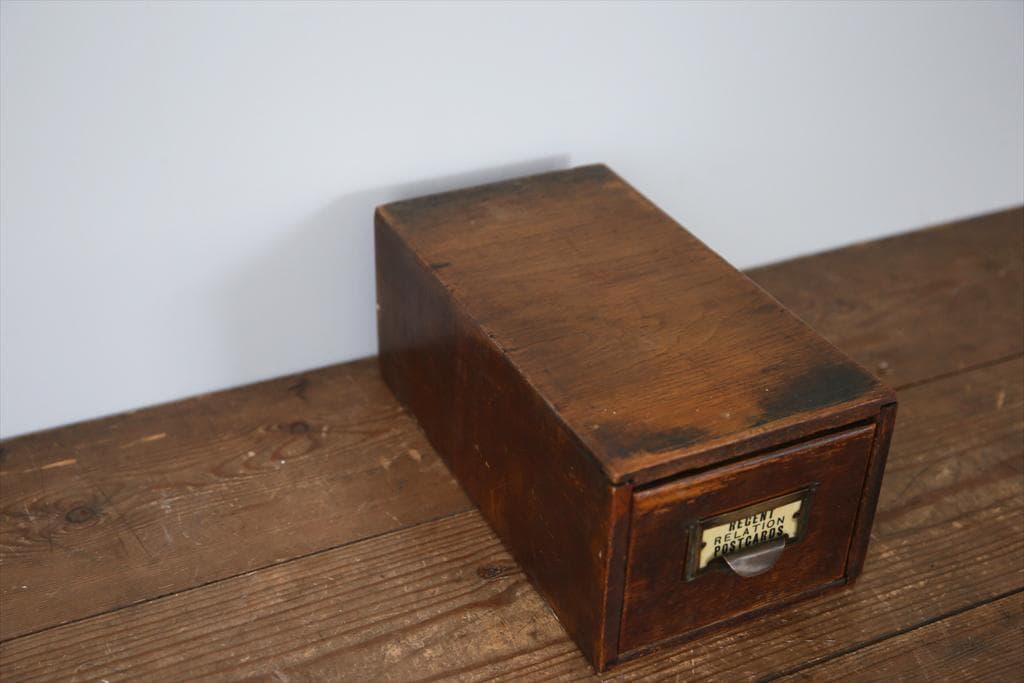 英国アンティーク木製ファイリングドロワー/引出収納/小物入れボックス(70-9)