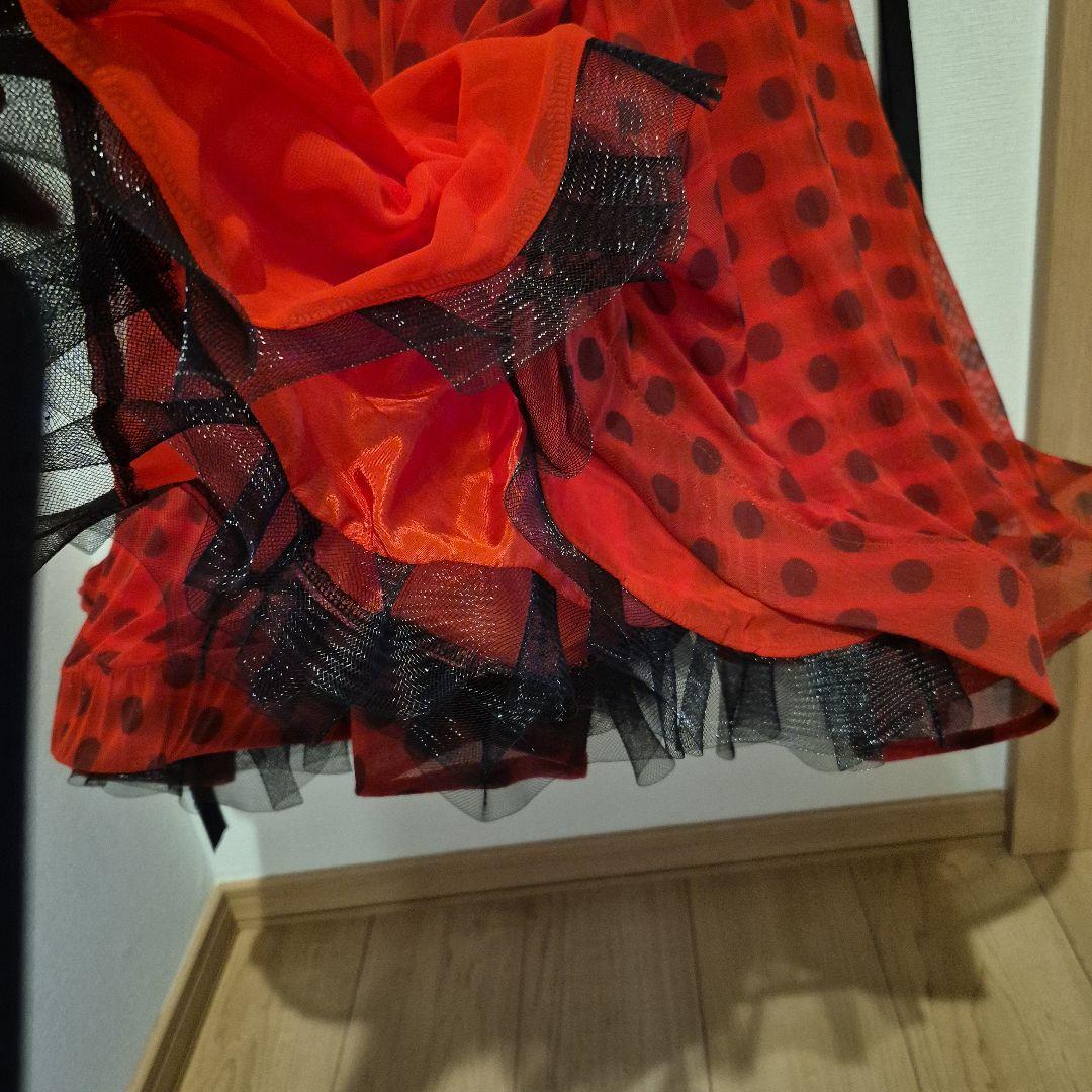 社交ダンス　スタンダードドレス　赤と黒の水玉模様ドレス　S～M