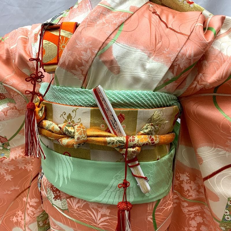 510ag65□七五三 七歳 女児 着物&袋帯&長襦袢 貝桶 組紐 霞□美品