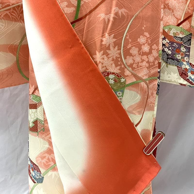 510ag65□七五三 七歳 女児 着物&袋帯&長襦袢 貝桶 組紐 霞□美品