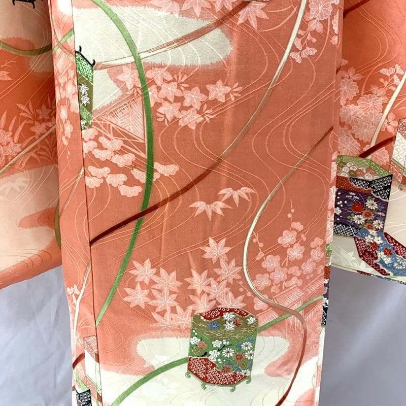 510ag65□七五三 七歳 女児 着物&袋帯&長襦袢 貝桶 組紐 霞□美品