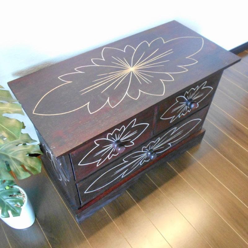 花柄模様 チェスト アジアン家具 バリ家具 収納家具 完成品家具 アンティーク風