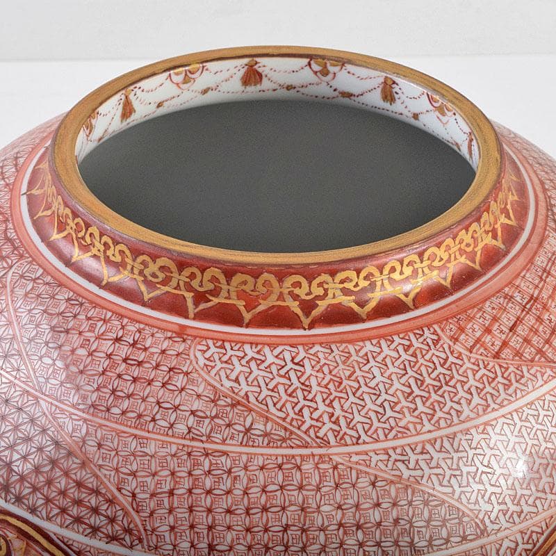 九谷焼　北山堂　赤絵金彩　瑞果文　花瓶　共箱　F　R9158B