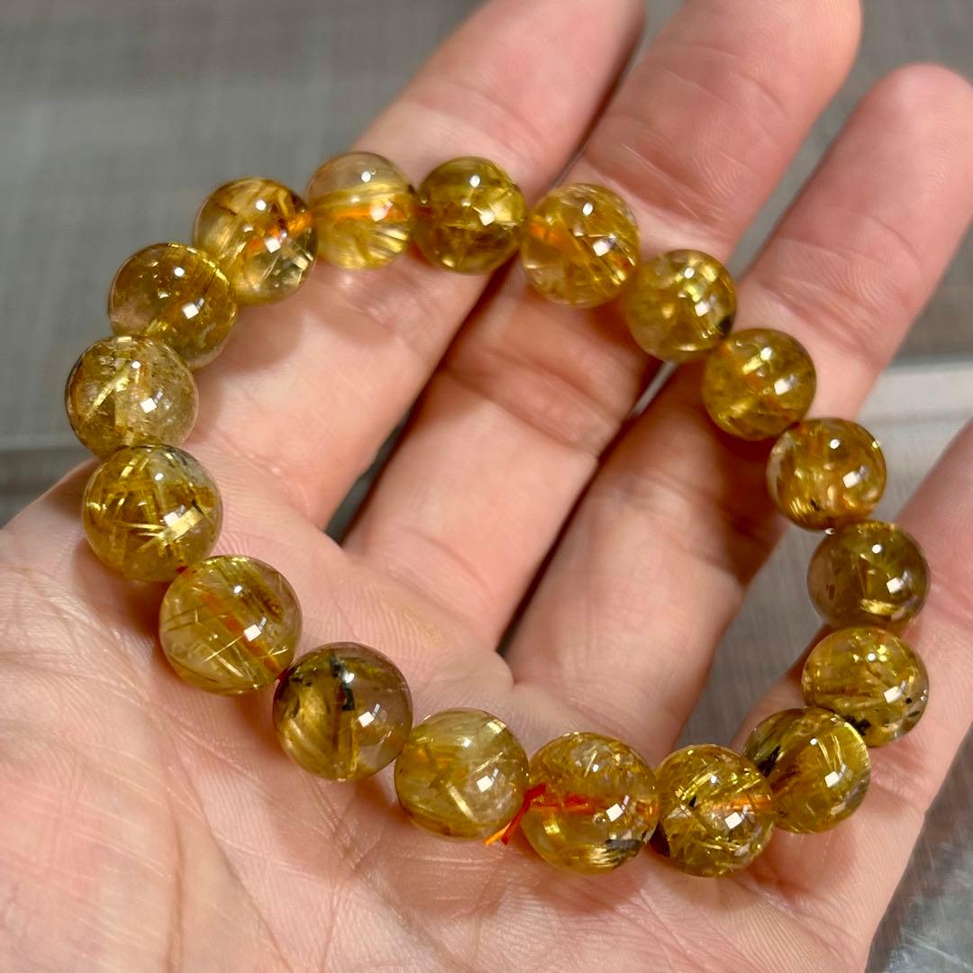 金運強　太陽放射ルチルブレスレット　ヘマタイト　ルチルクォーツ　3-5