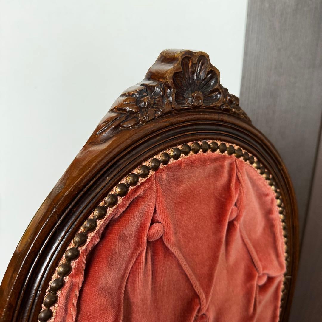 アンティークチェア　ベロア　レッド　ピンク　ウッド　ミッドセンチュリー