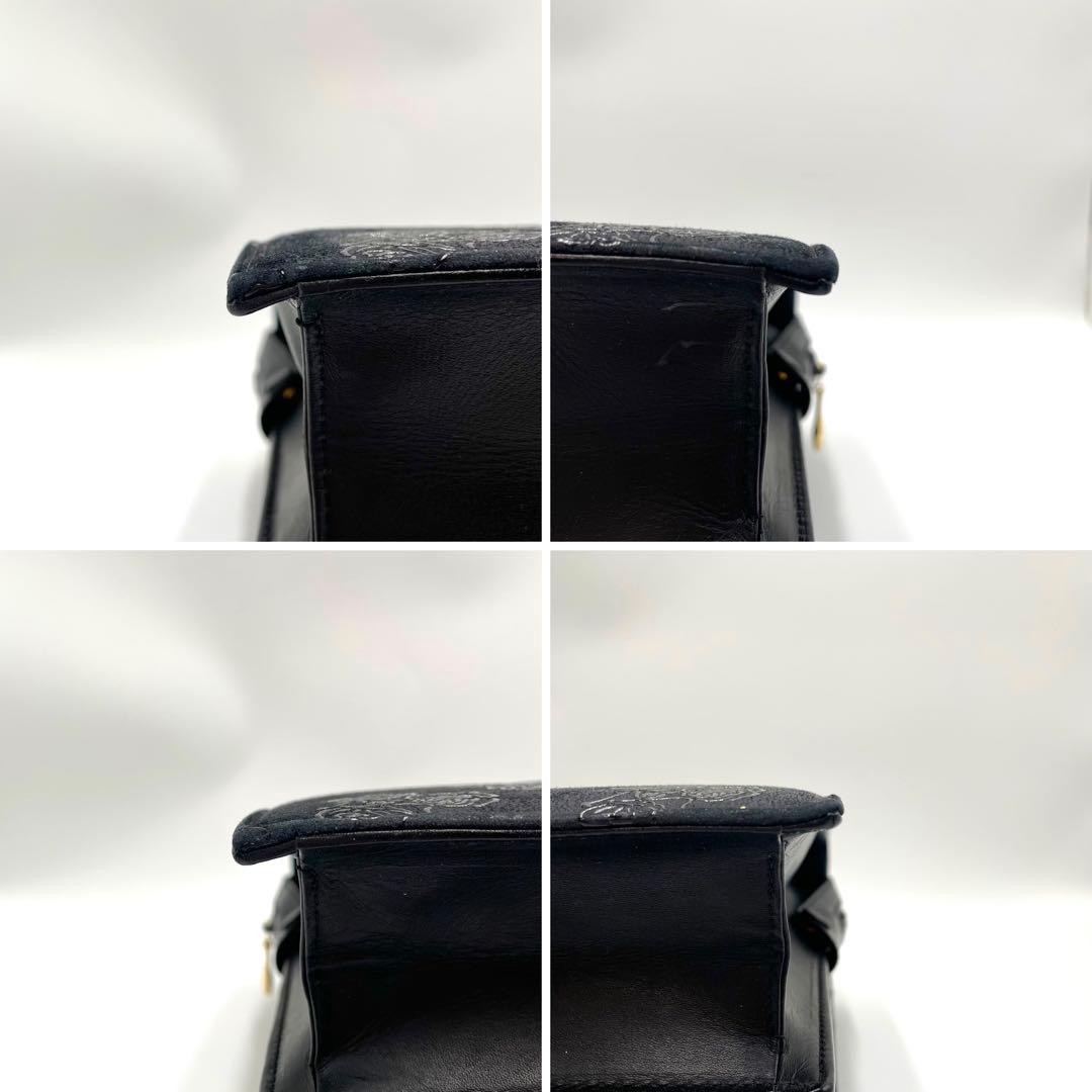 美品★印傳屋 フォーマル ハンドバッグ 薔薇 花柄 鹿革 漆塗り ゴールド金具