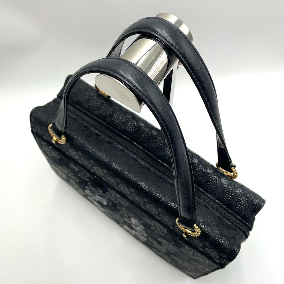 美品★印傳屋 フォーマル ハンドバッグ 薔薇 花柄 鹿革 漆塗り ゴールド金具