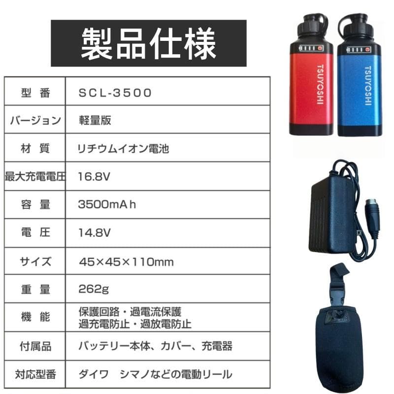 ダイワ シマノ用電動リール専用バッテリー セット 14.8V赤青3500mAh