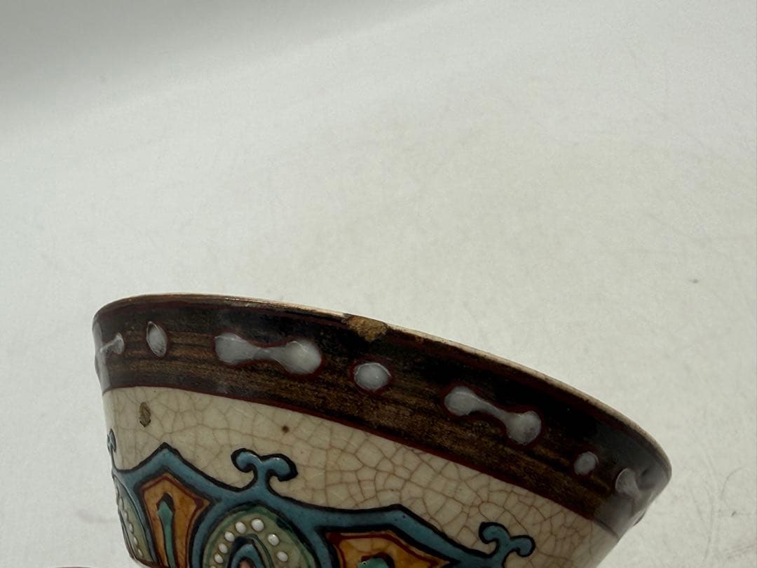 古清水　湯呑み5点　色絵　在銘　送料込み260202