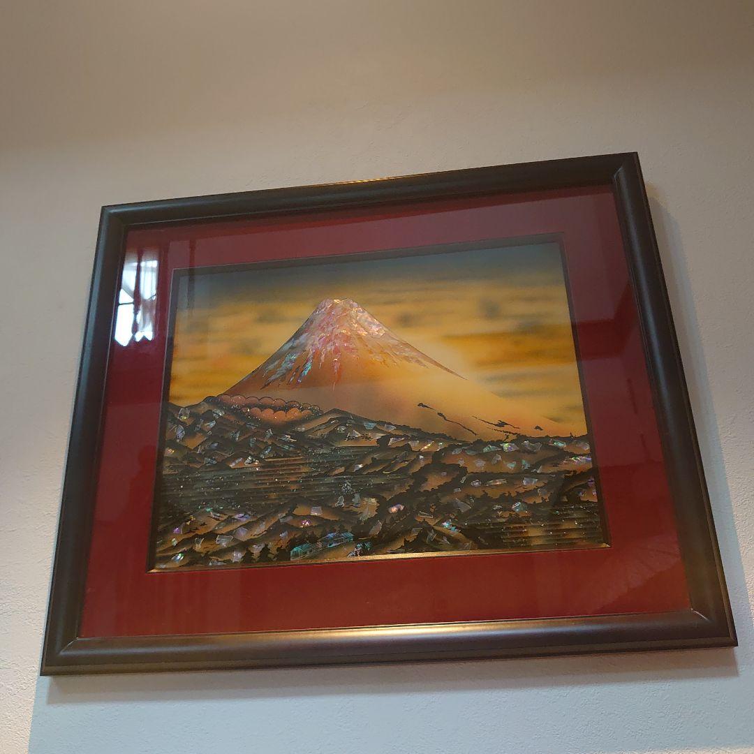 【美品】螺鈿細工　絵画　富士山　縁起物　浮世絵風　一点物