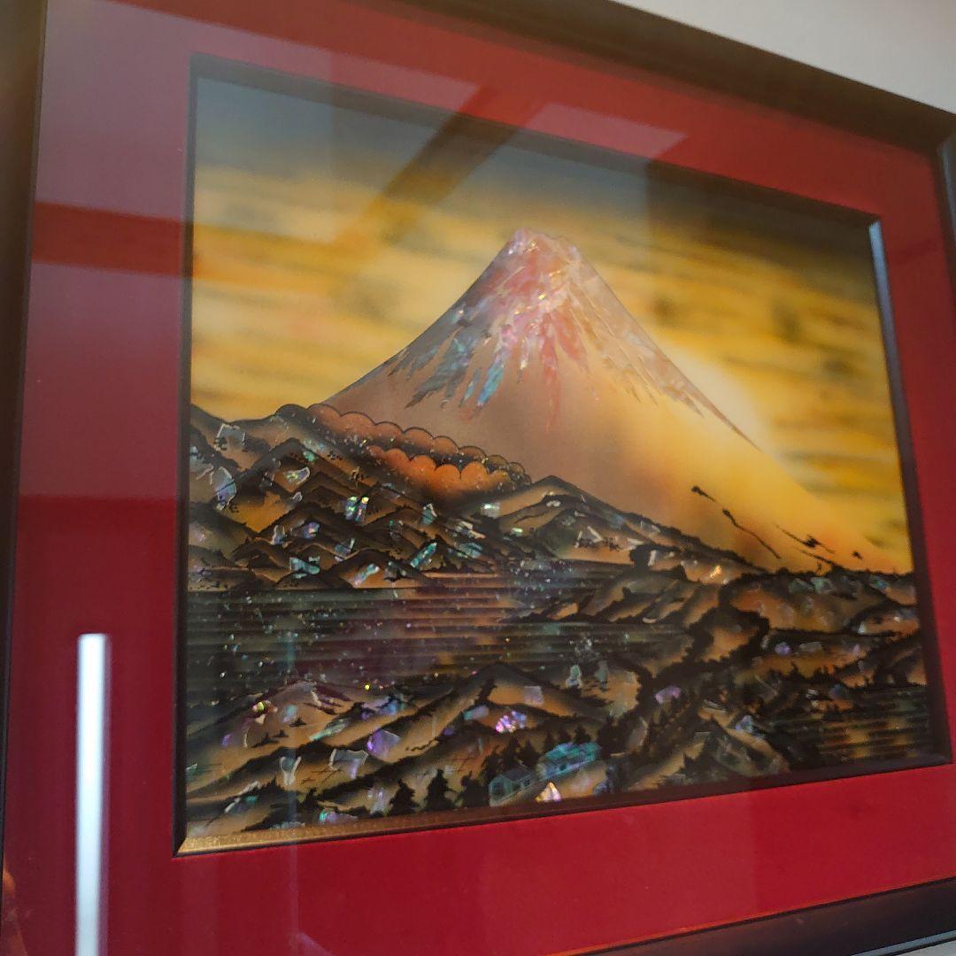 【美品】螺鈿細工　絵画　富士山　縁起物　浮世絵風　一点物