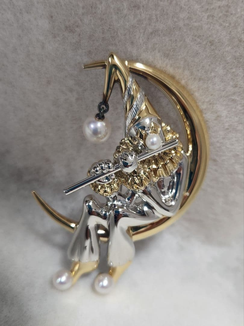 MIKIMOTO ミキモト ブローチ シルバー パール ピエロ 三日月 笛