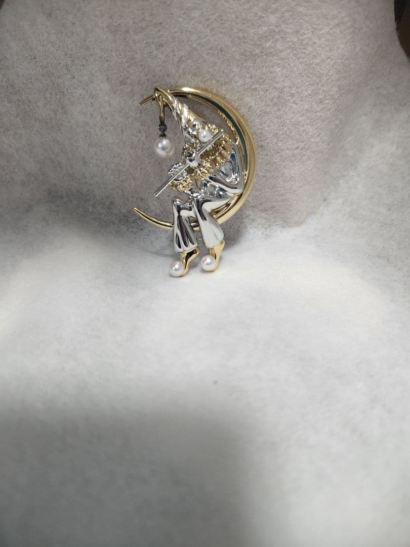 MIKIMOTO ミキモト ブローチ シルバー パール ピエロ 三日月 笛