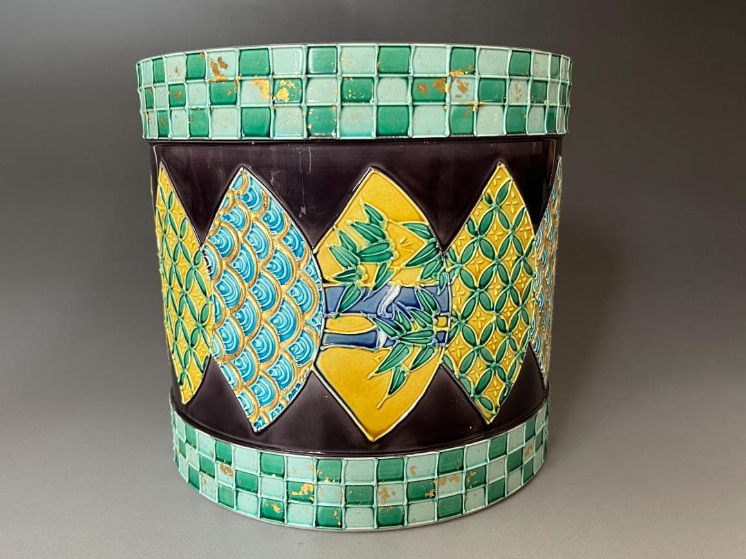 中村翠嵐 紫交趾地紙ツナギ　水指　茶道具