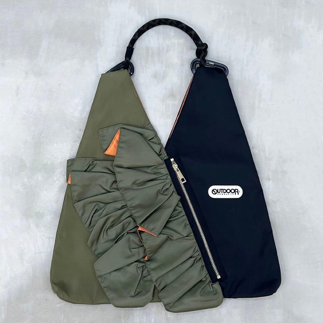 Risley x OUTDOOR トライアングルフリルバッグ ブラック カーキ