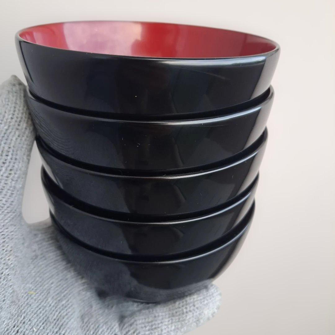 【輪島塗　布袋型\"汁椀×5客】布着本堅地　内朱　未使用品