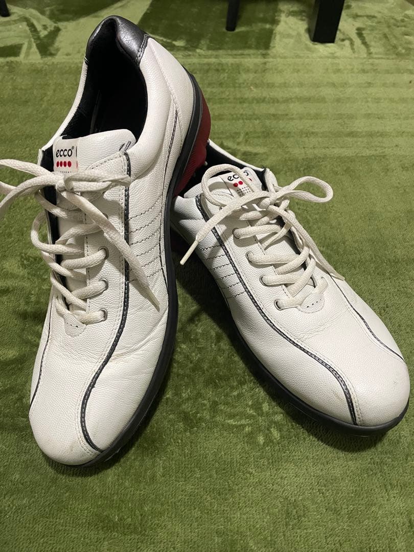 【美品】人気のecco ゴルフシューズ ホワイト スパイク