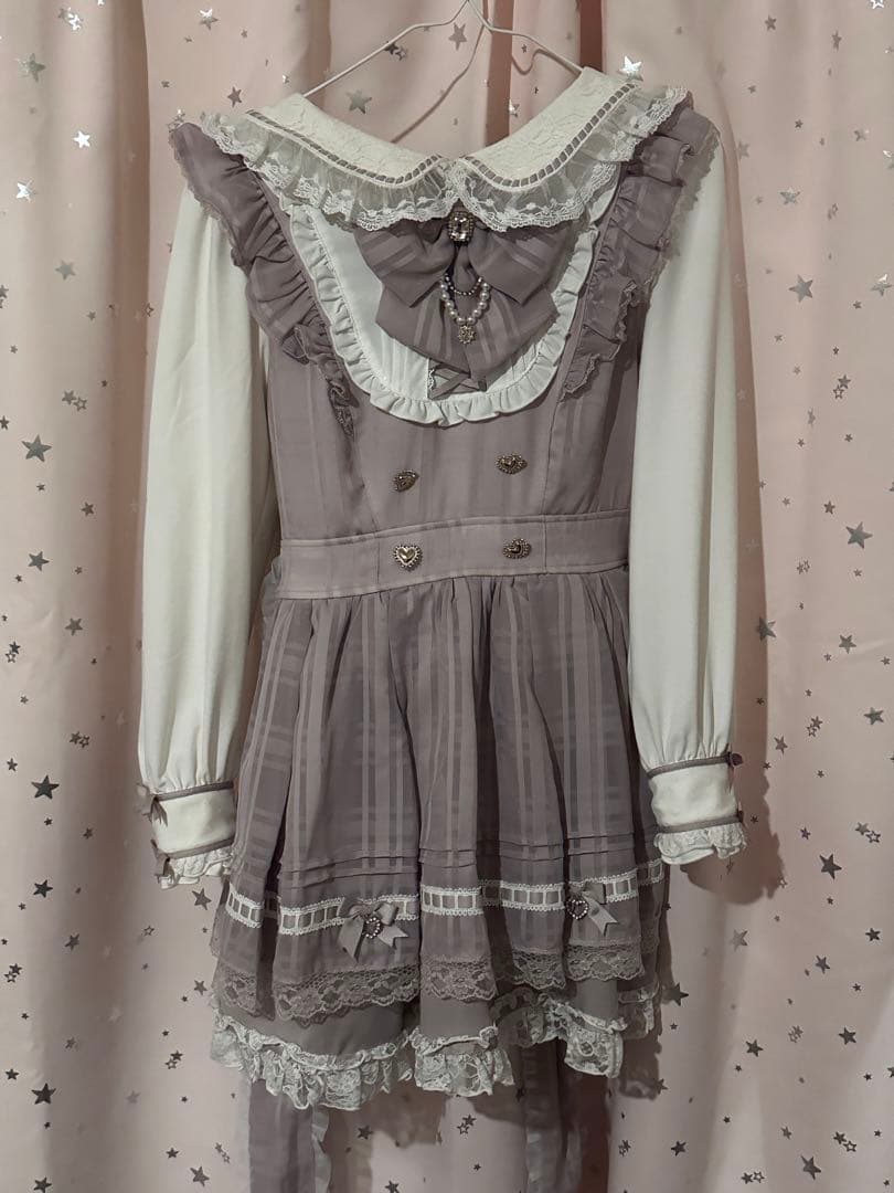 LIZLISA シアーチェックエプロンフリルワンピース ピンク