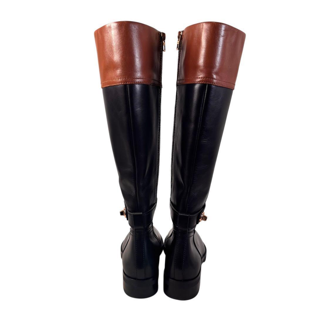 極美品 コーチ 36 23 レザー ロングブーツ ターンロック バイカラー