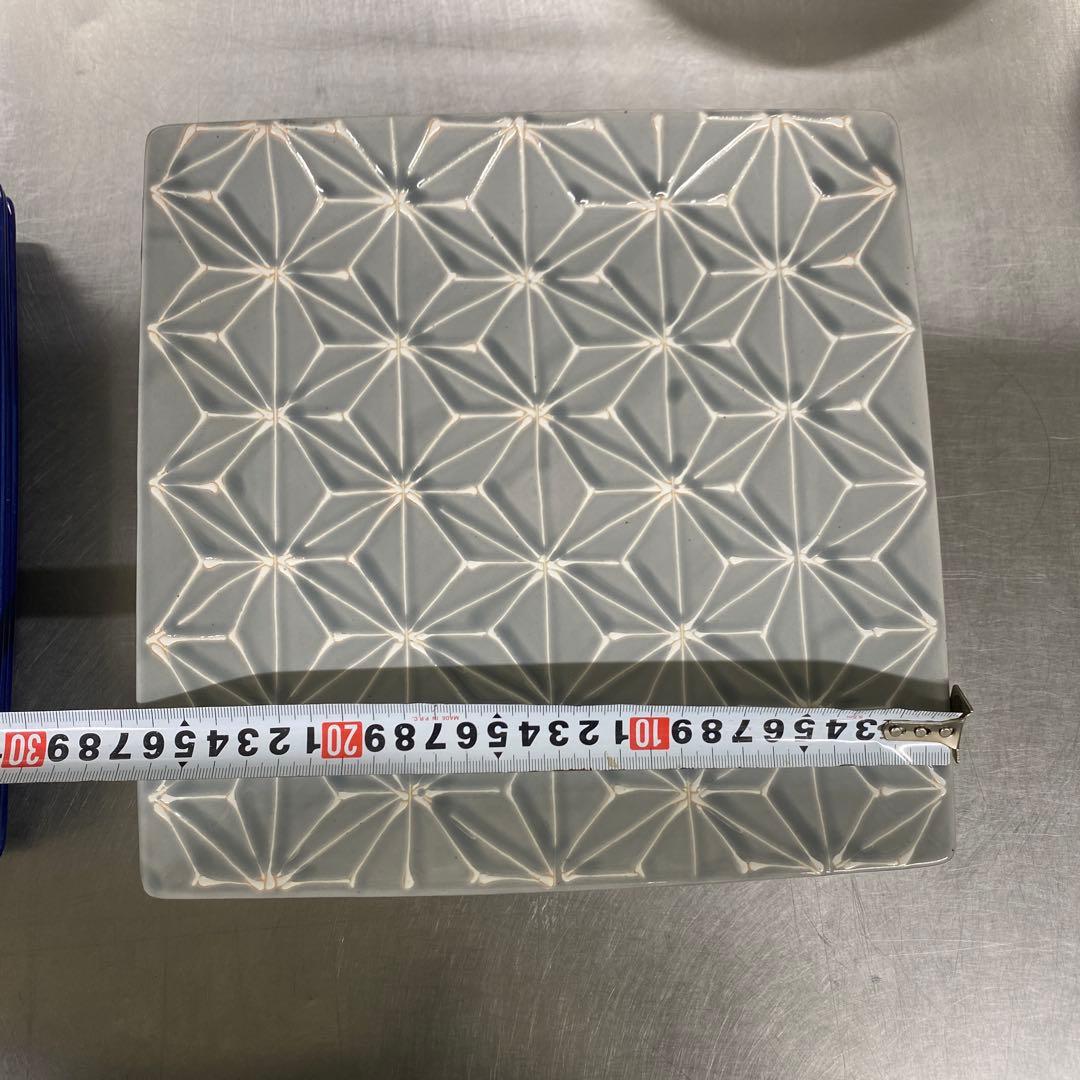 波佐見焼　ホワイトライン麻　スクエアプレートL 瑠璃 翔芳窯