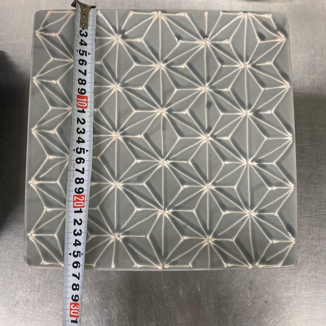 波佐見焼　ホワイトライン麻　スクエアプレートL 瑠璃 翔芳窯