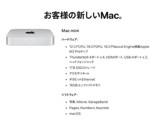 Macデスクトップ Apple Mac mini M2 Pro 1TB 16GB