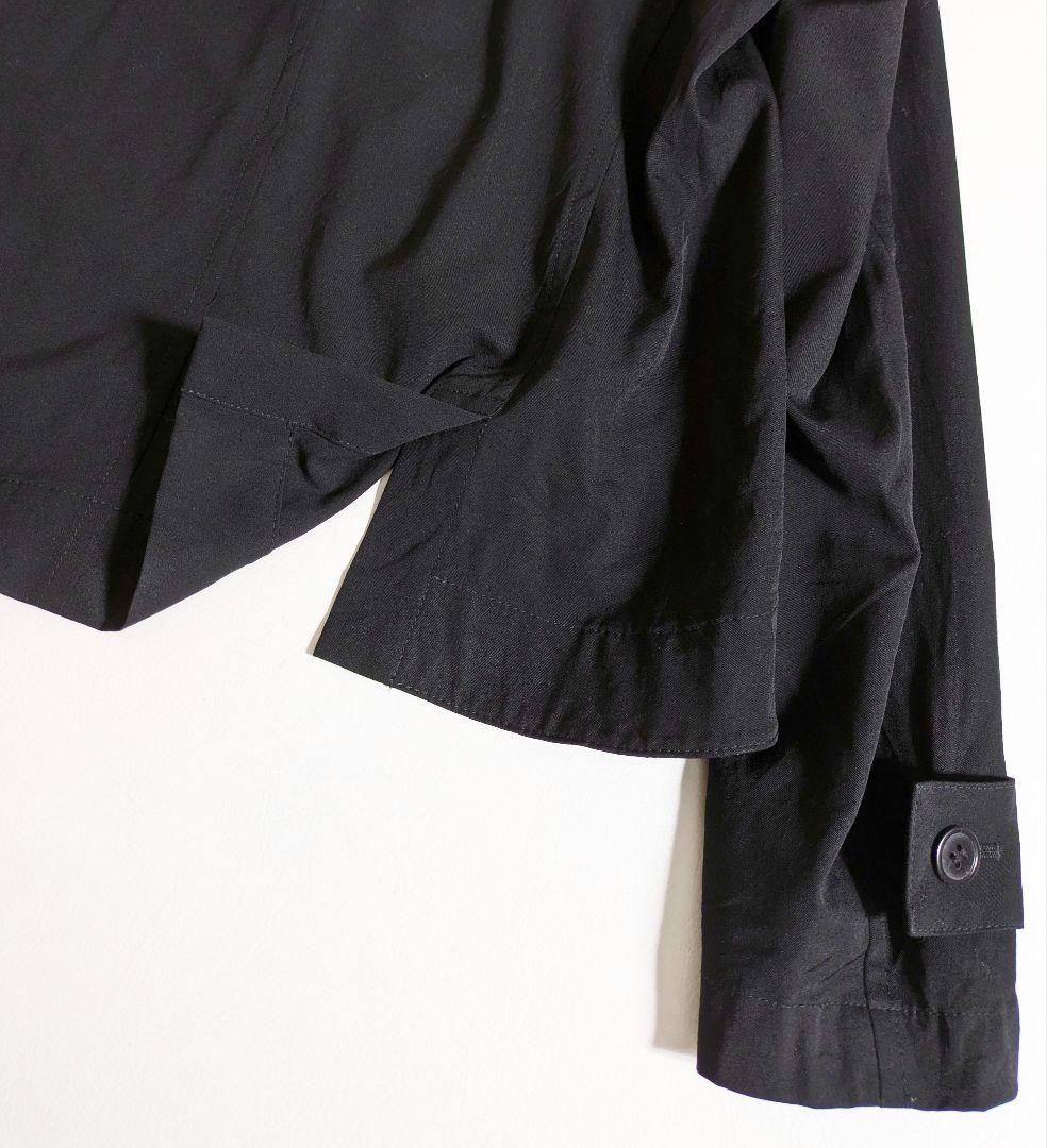 ワイズ ヨウジヤマモト／変形ウールシャツ ブラック フリル イレヘム ラウンド