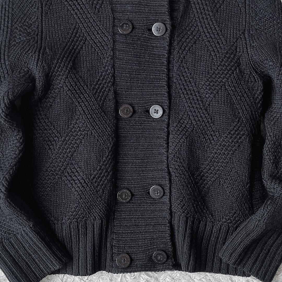 【美品】マリメッコ ウール100％ アランニットカーディガン黒フィッシャーマン黒