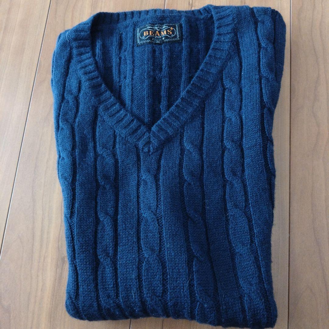 BEAMSプラス 100%Woolベスト サイズM ネイビー＆グレー