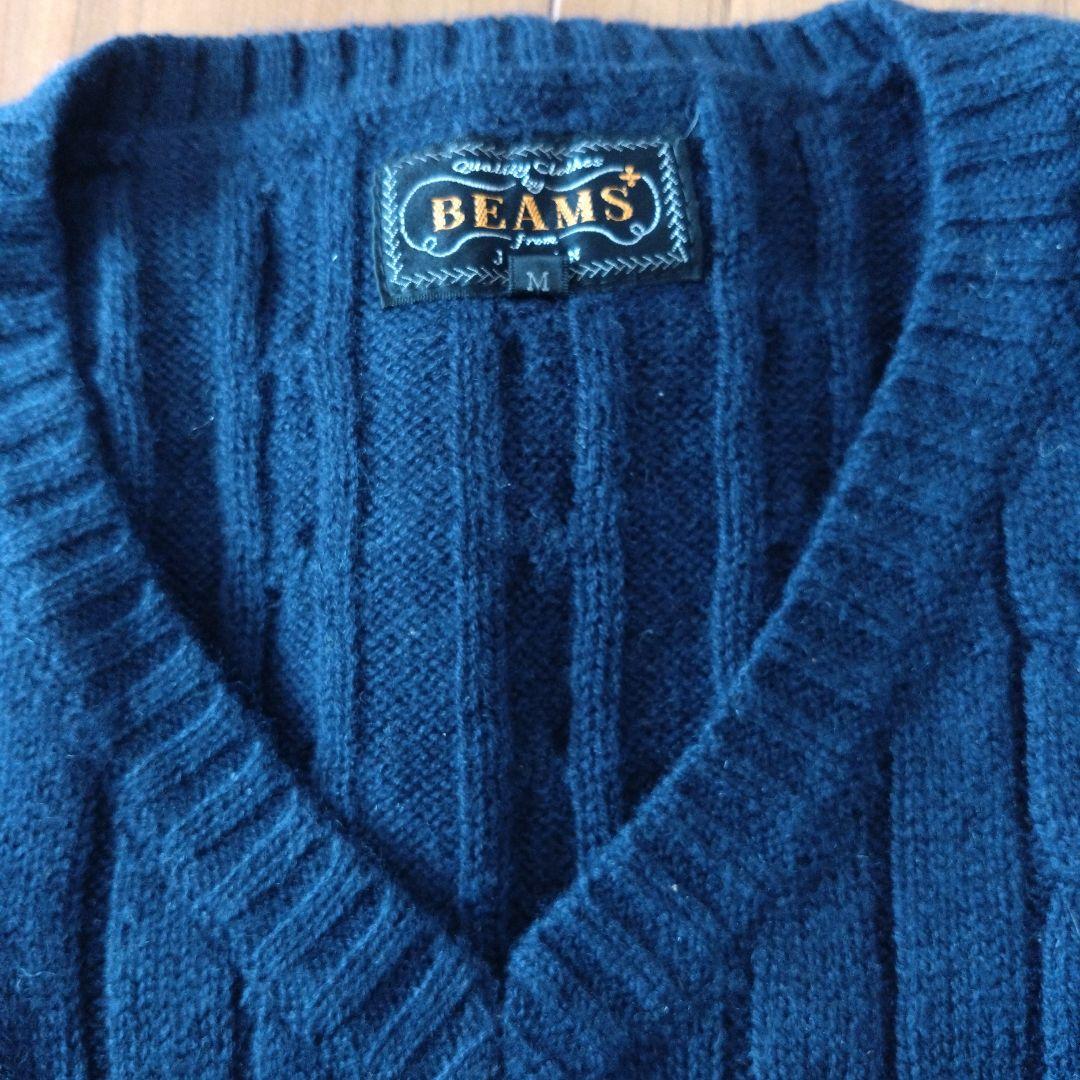 BEAMSプラス 100%Woolベスト サイズM ネイビー＆グレー