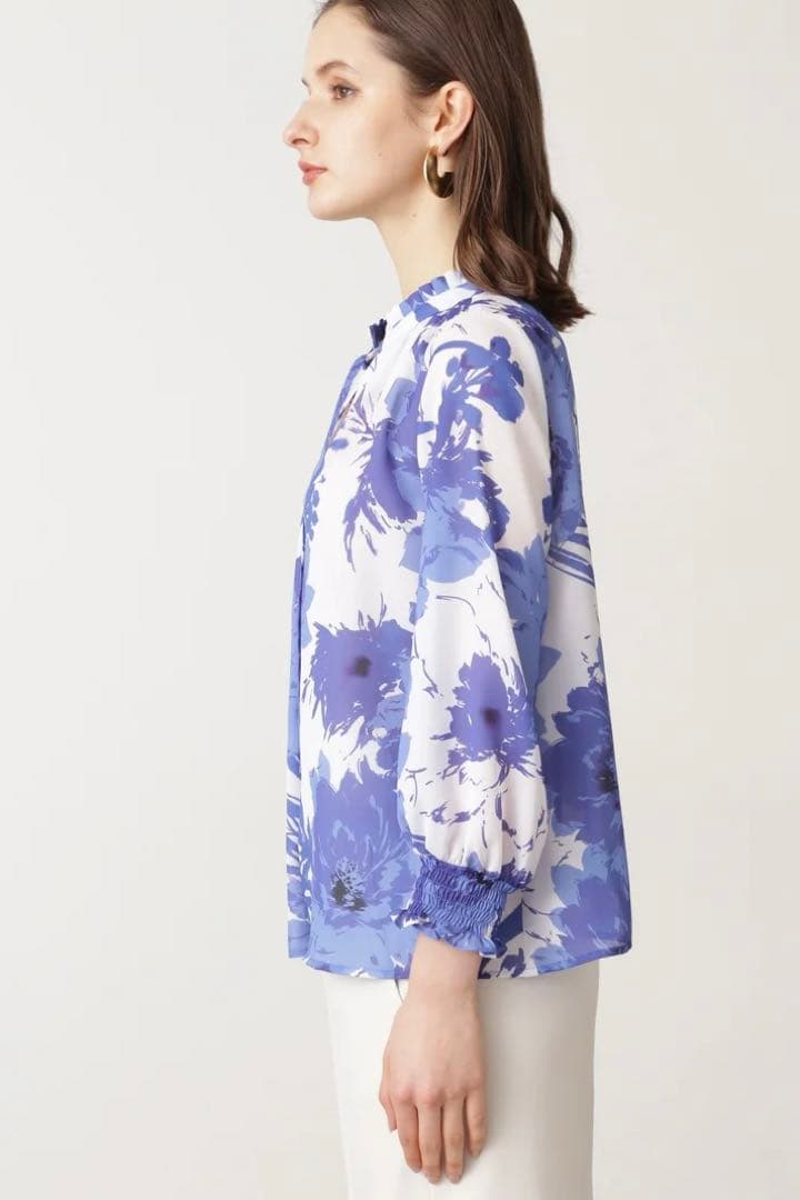 ピンキーアンドダイアン◆グラデーションフラワープリントブラウス ブルー 38