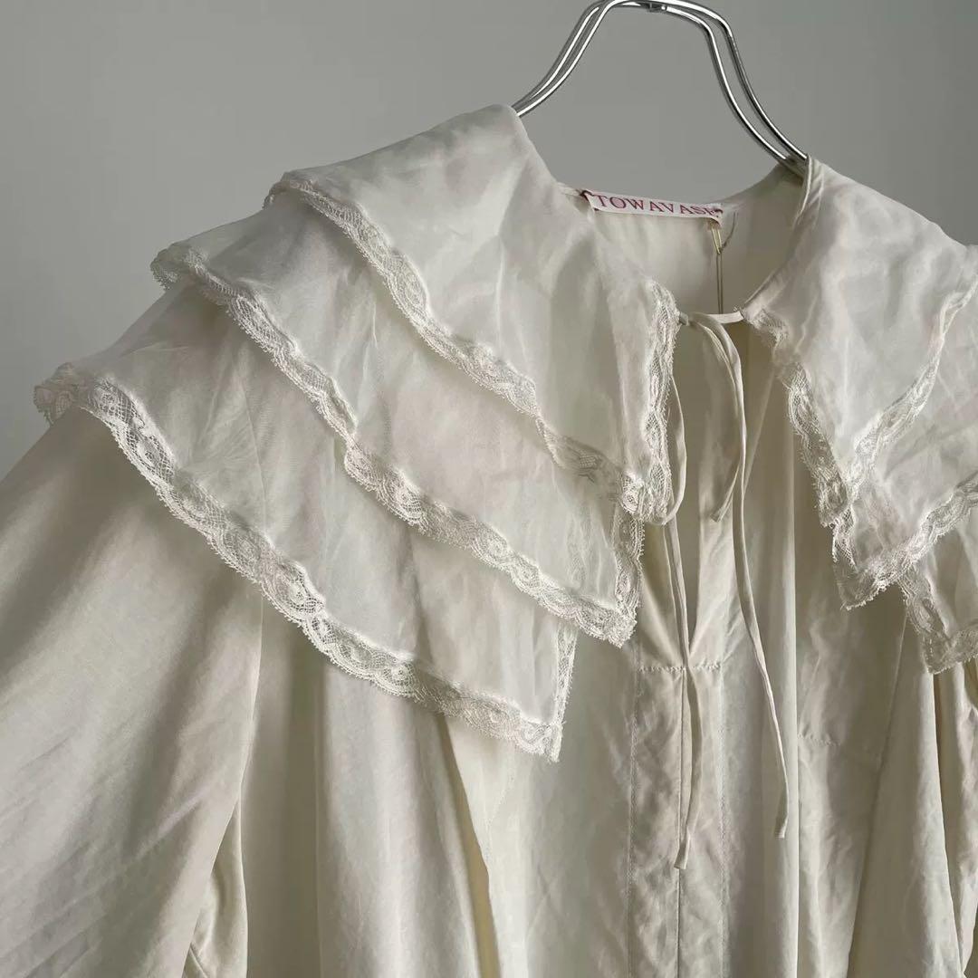 TOWAVASE シルクコットン 3重衿ブラウス/ ivory