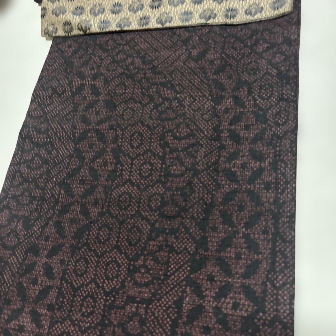 正絹　結城紬　美品　黒地　袷　正絹アンティーク名古屋帯