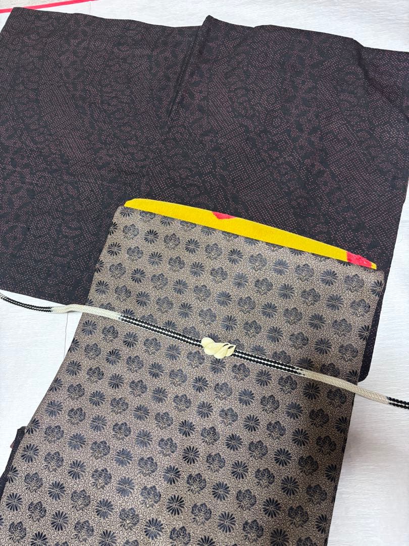 正絹　結城紬　美品　黒地　袷　正絹アンティーク名古屋帯