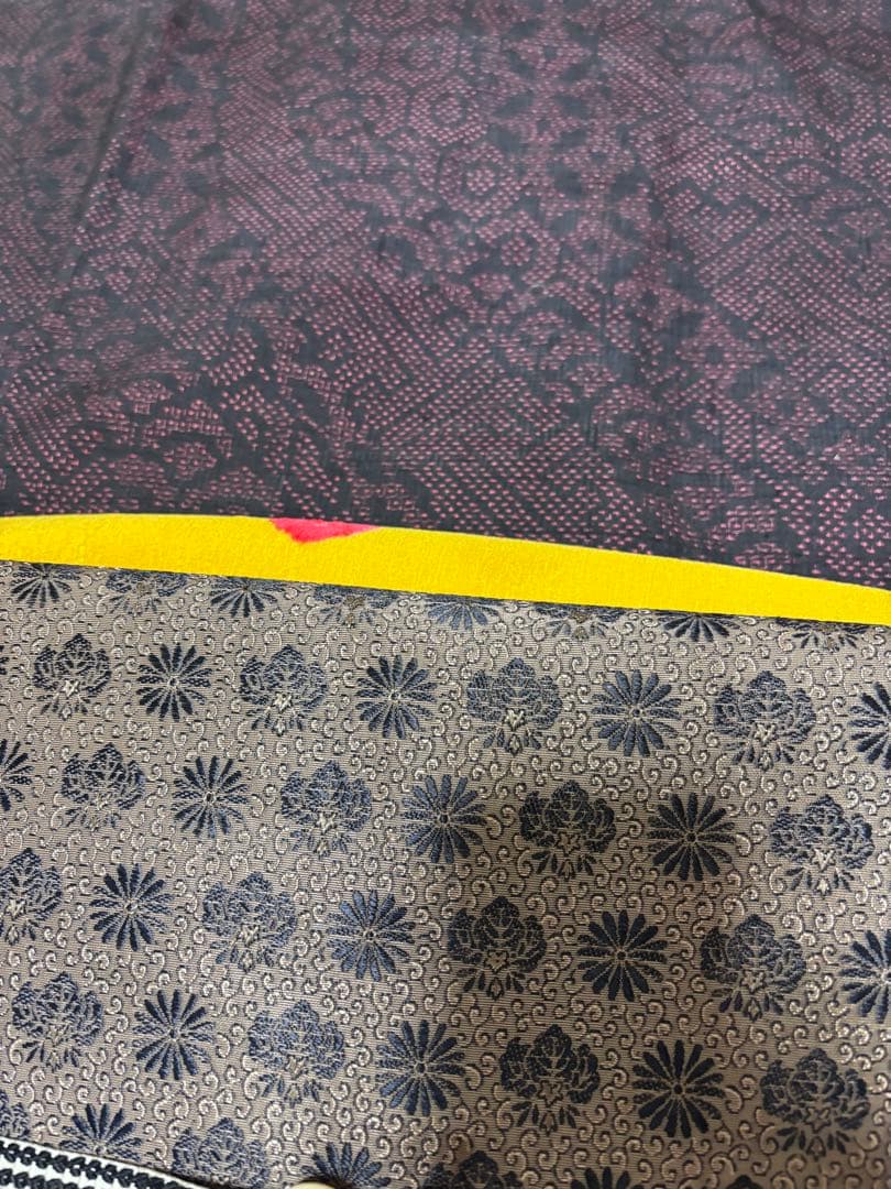 正絹　結城紬　美品　黒地　袷　正絹アンティーク名古屋帯