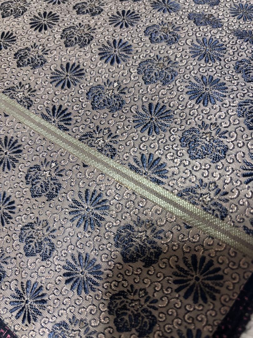 正絹　結城紬　美品　黒地　袷　正絹アンティーク名古屋帯